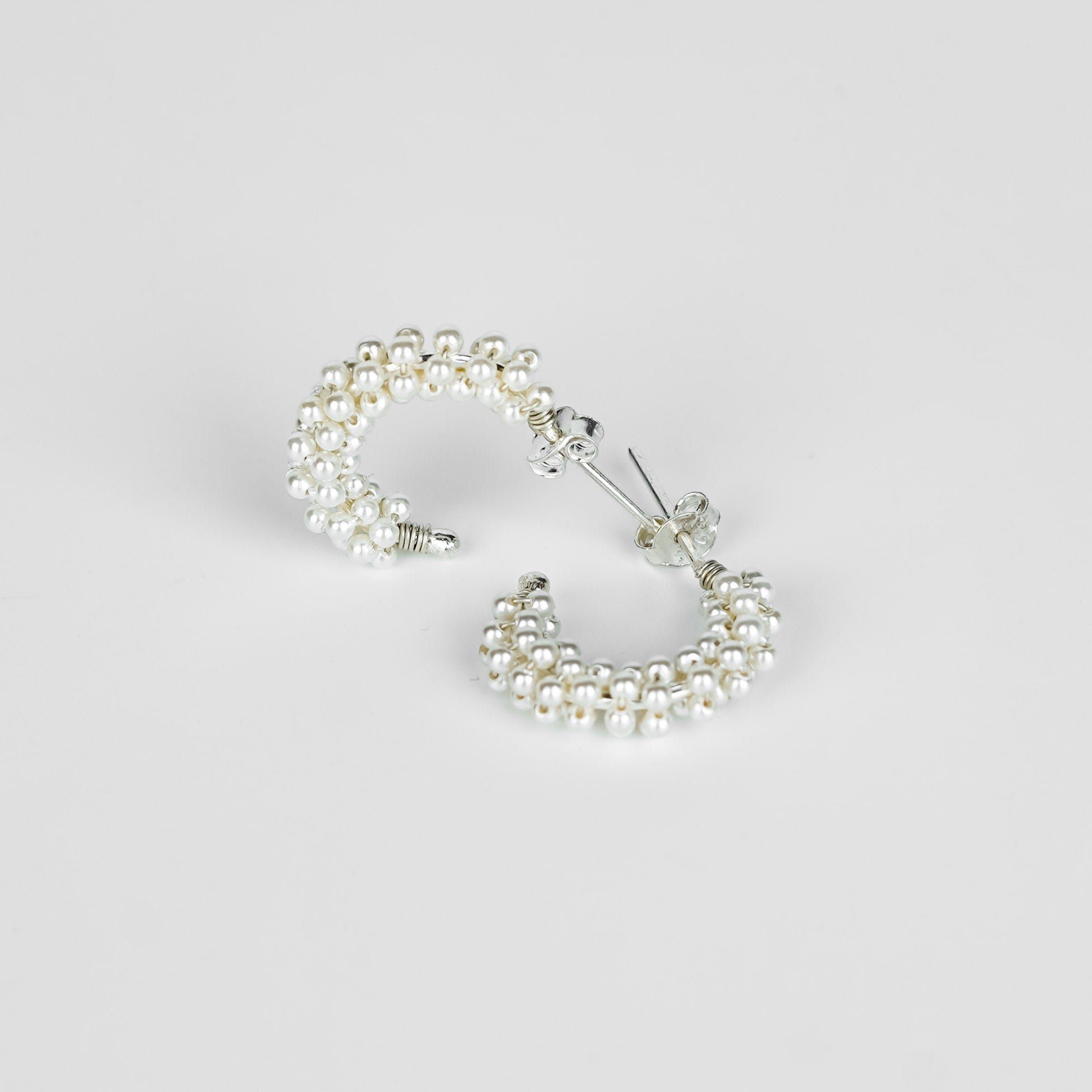Silver Pearl Hoops (2mm)