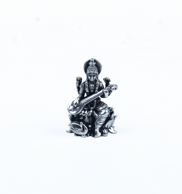 Oxidised Silver Saraswati Idol