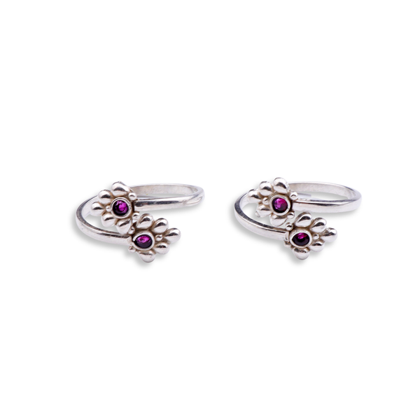 Silver Shiny Kempu Stone Toe Ring