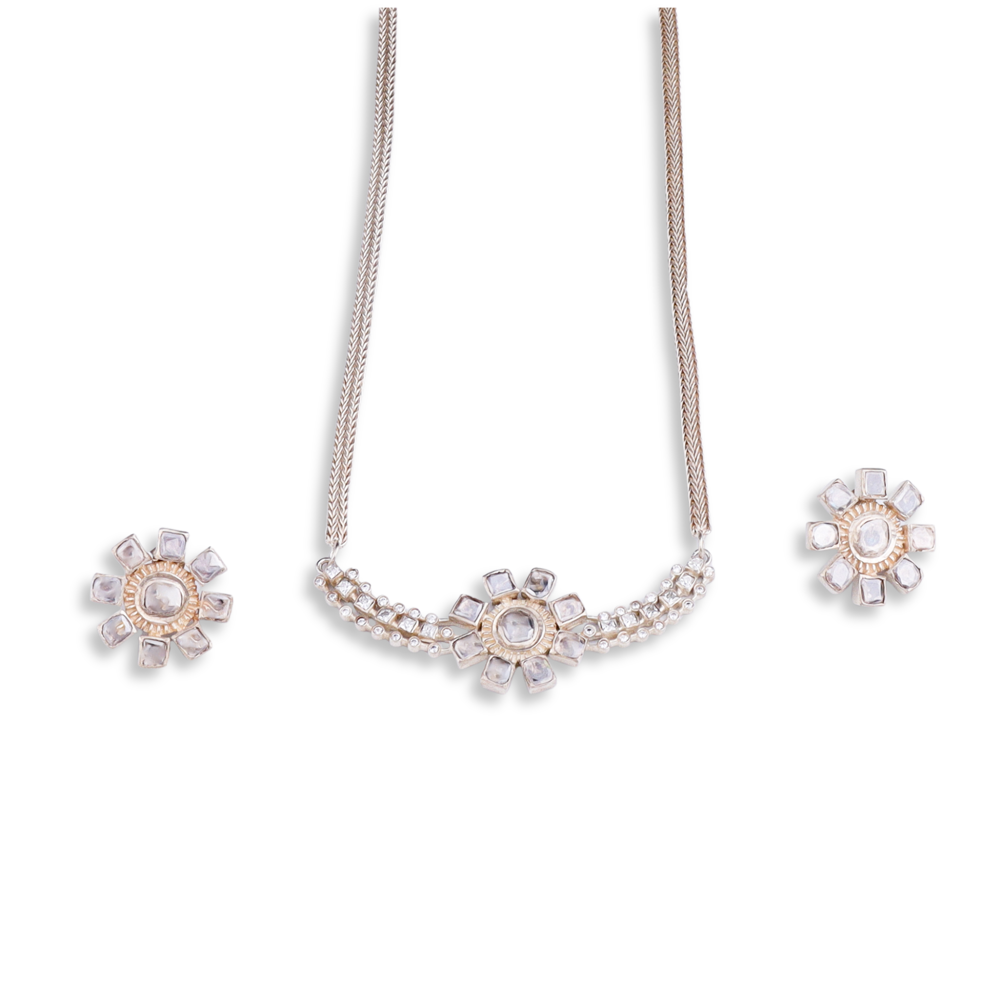 Polki Choker Design Silver Set (Moissanite)