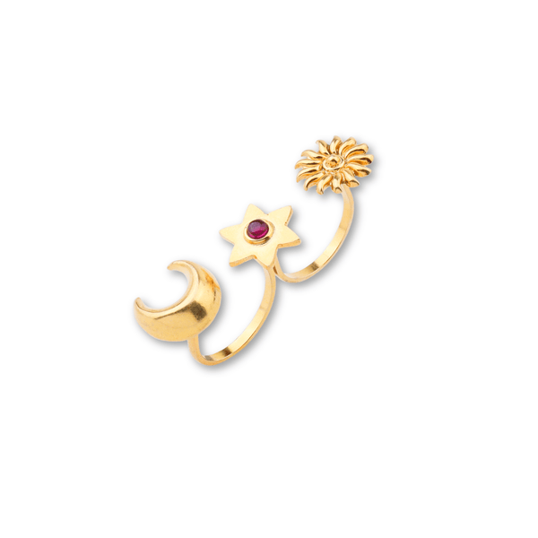 Gold-plated moon and star rings set