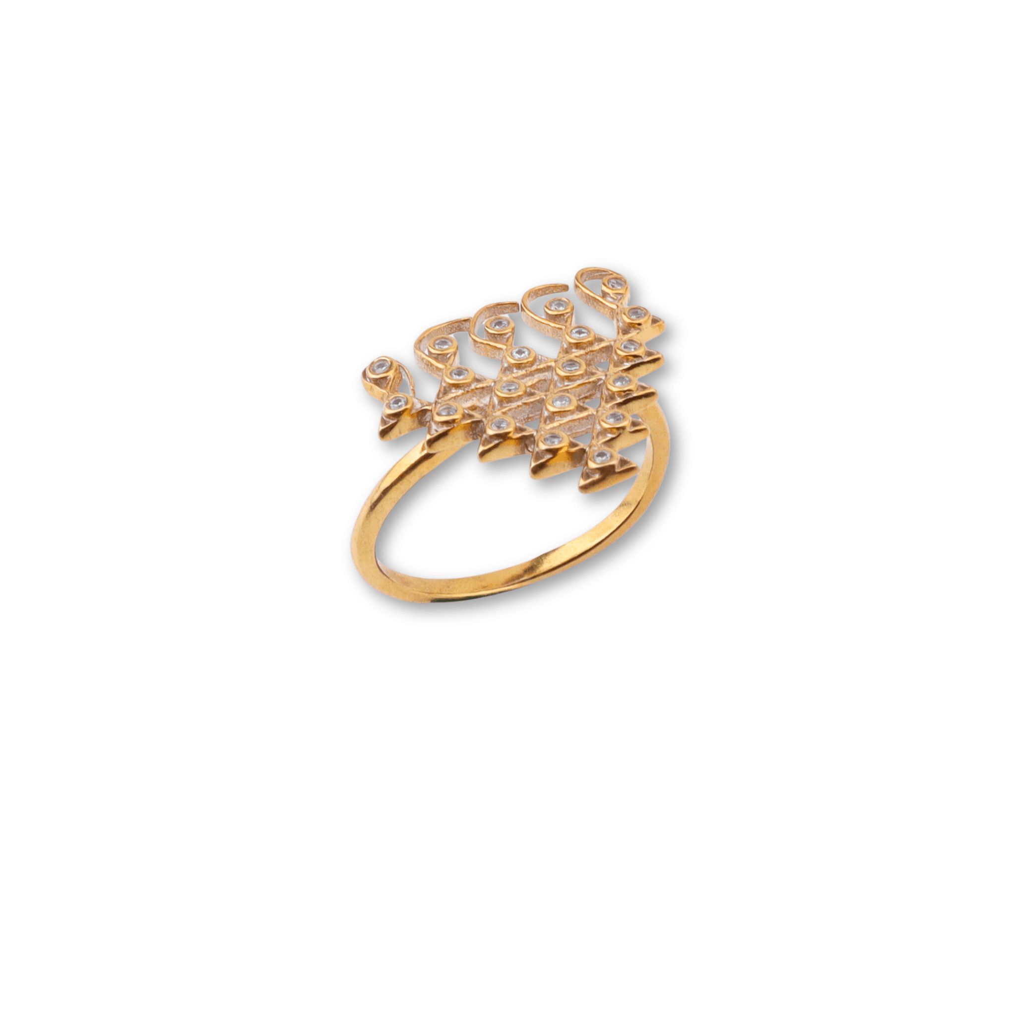 Gold plated silver Saraswati ring with CZ stones