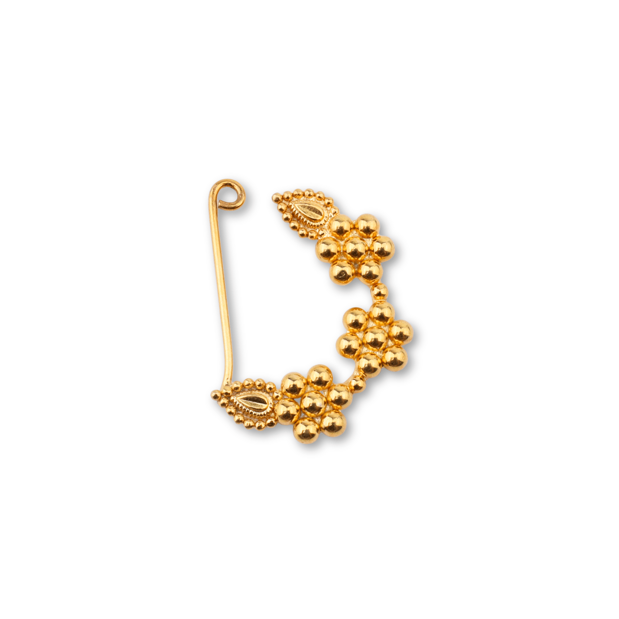 Gold plated traditional Indian nose ring with intricate design
