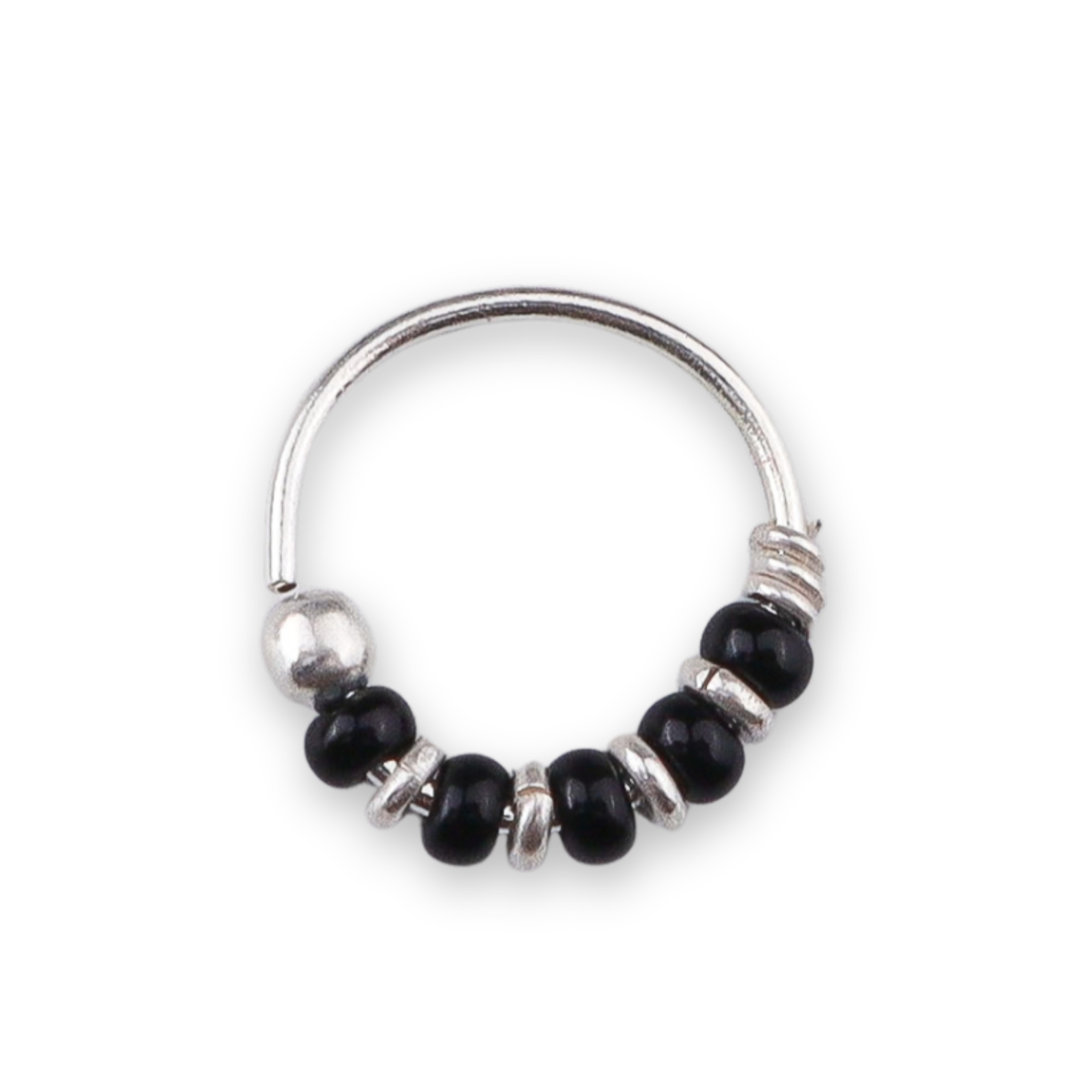 Silver Septum Cum Nose Ring with Black Bead (Pierced)