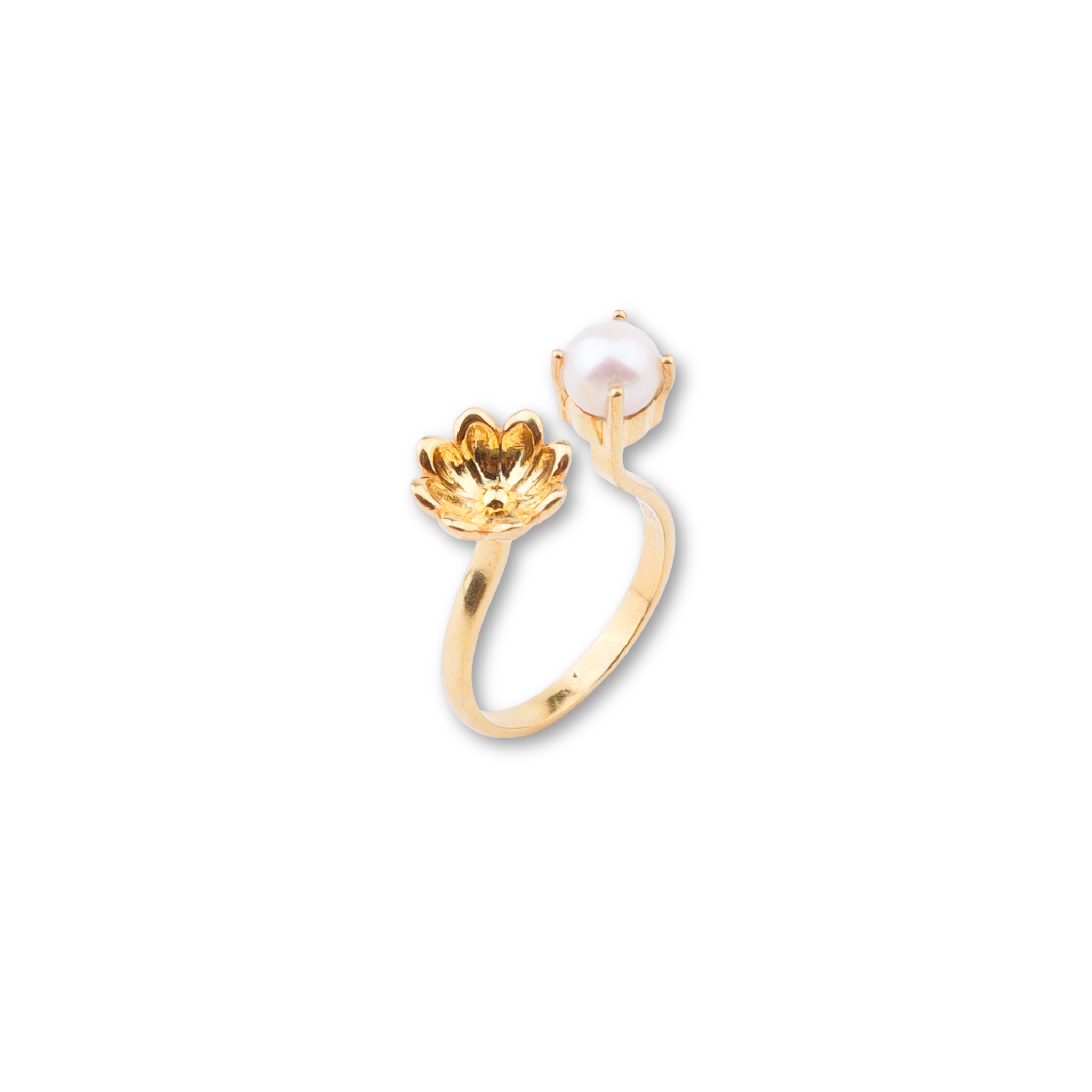Silver Pearl Flower Ring | 22K Gold-Plated