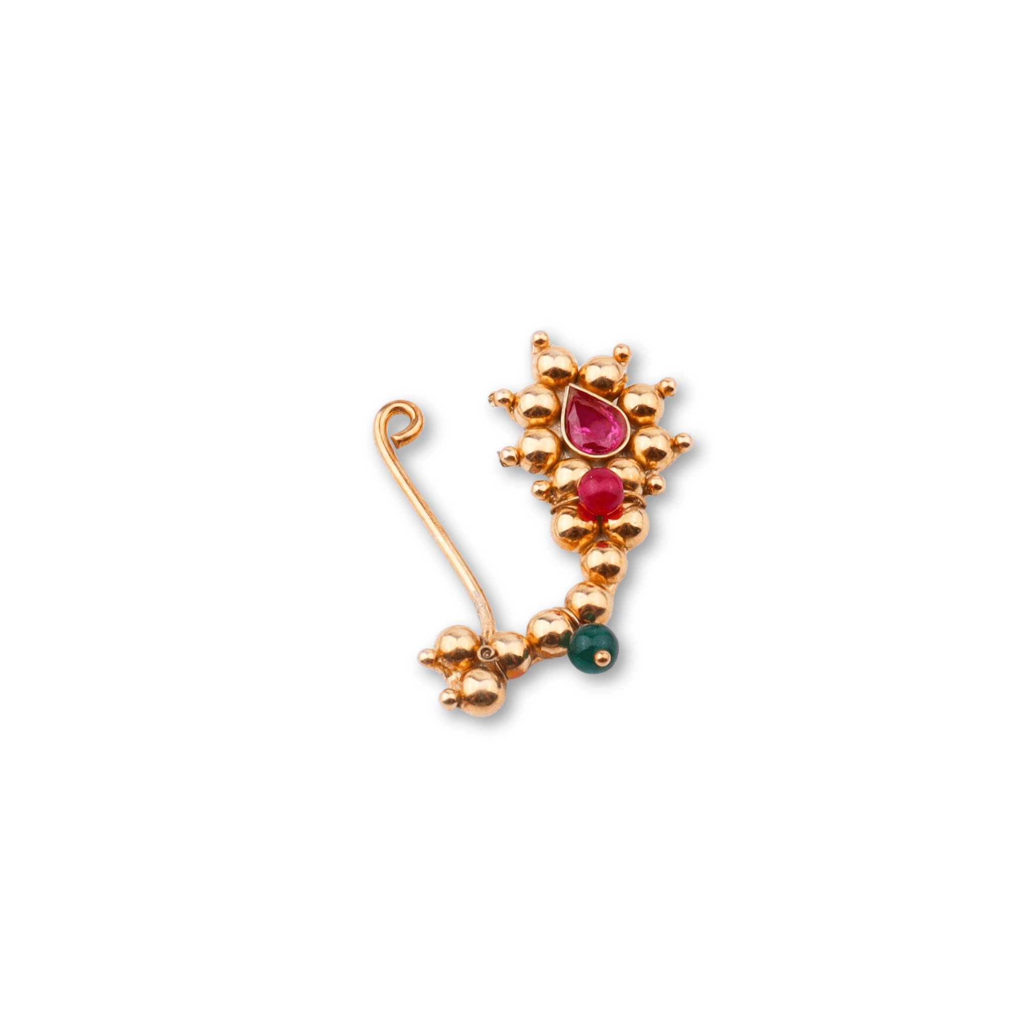 Gold and pink gemstone Maharashtrian Nath jewelry