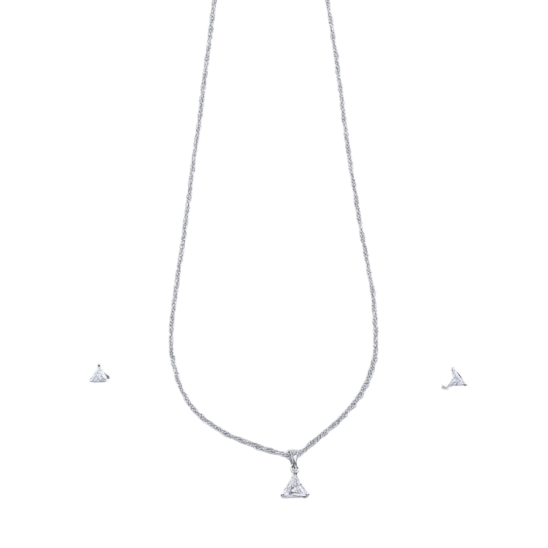 Silver CZ Triangle Pendant Earring Set