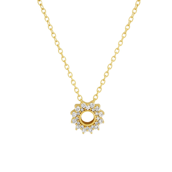 Silver CZ Sunburst Pendant Necklace| 92.5 Silver | 22K Gold Plated