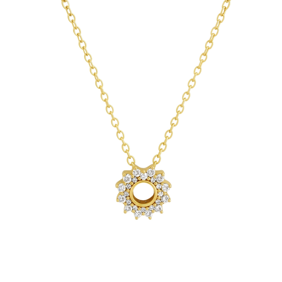 Gold CZ Sunburst Pendant Necklace