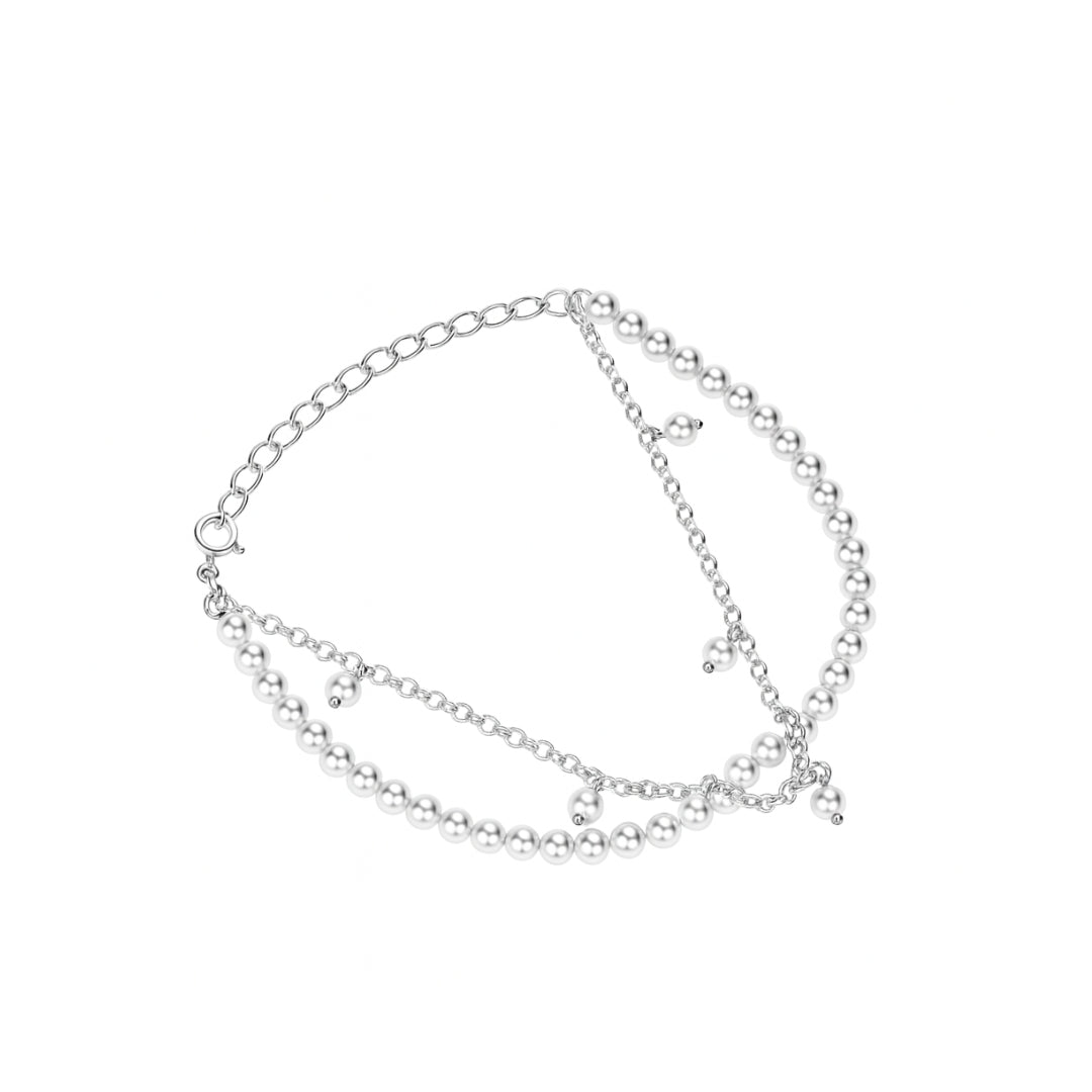 Layered Pearl and Silver Beaded Bracelet