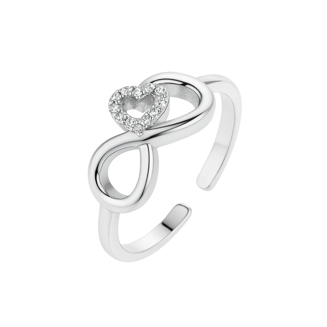 Silver CZ infinity heart ring in 92.5 sterling silver