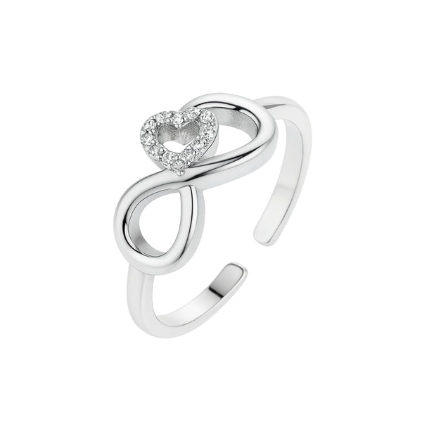 Silver CZ infinity heart ring in 92.5 sterling silver