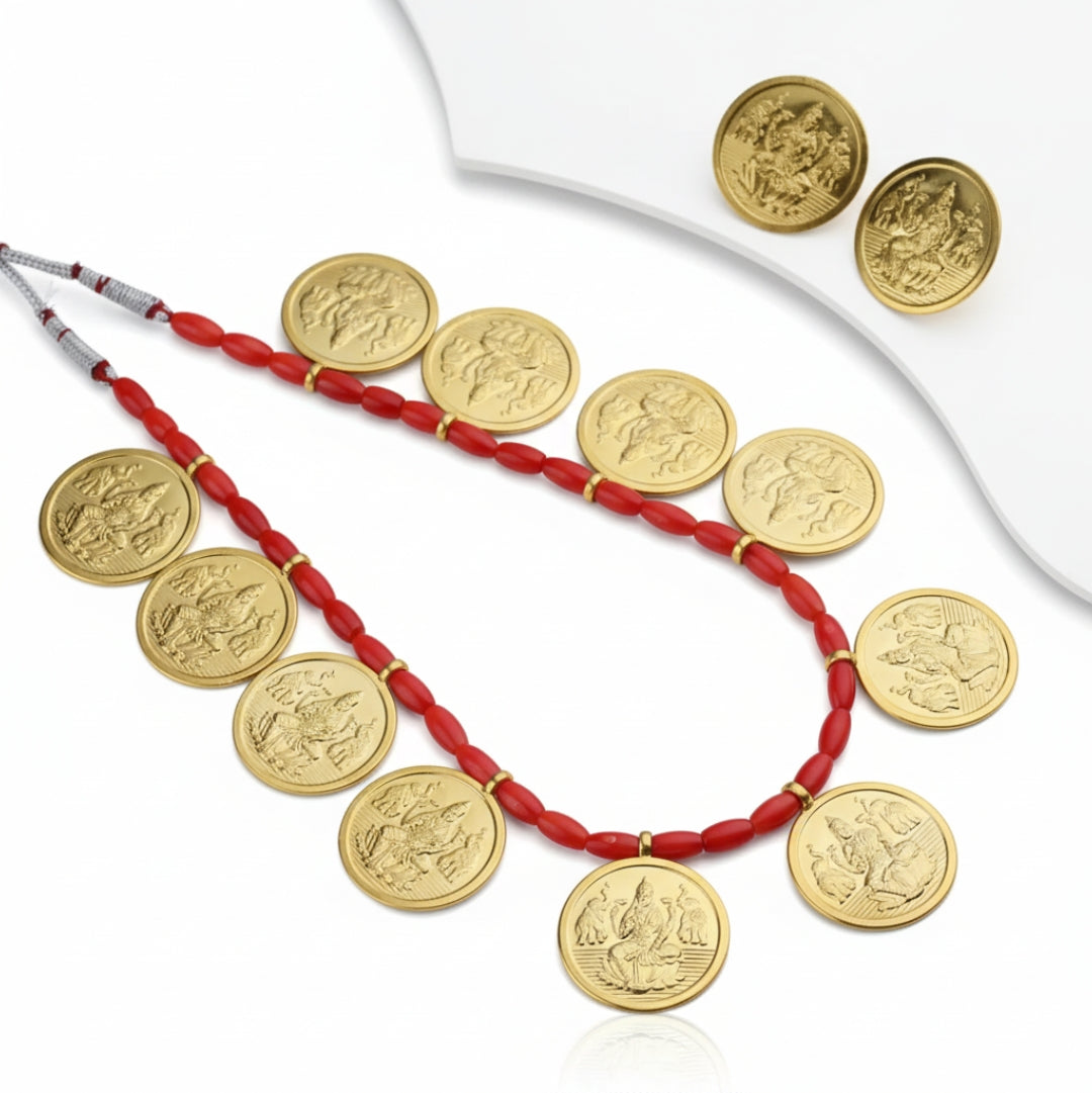 Coral Putali (Coin Gold Plated) Haar Set: Short | 92.5 Silver | 22 Carat Gold plated