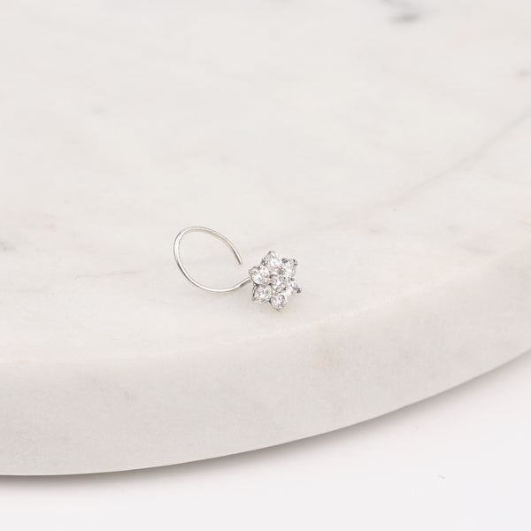White CZ Flower Nose Pin (Pierced)