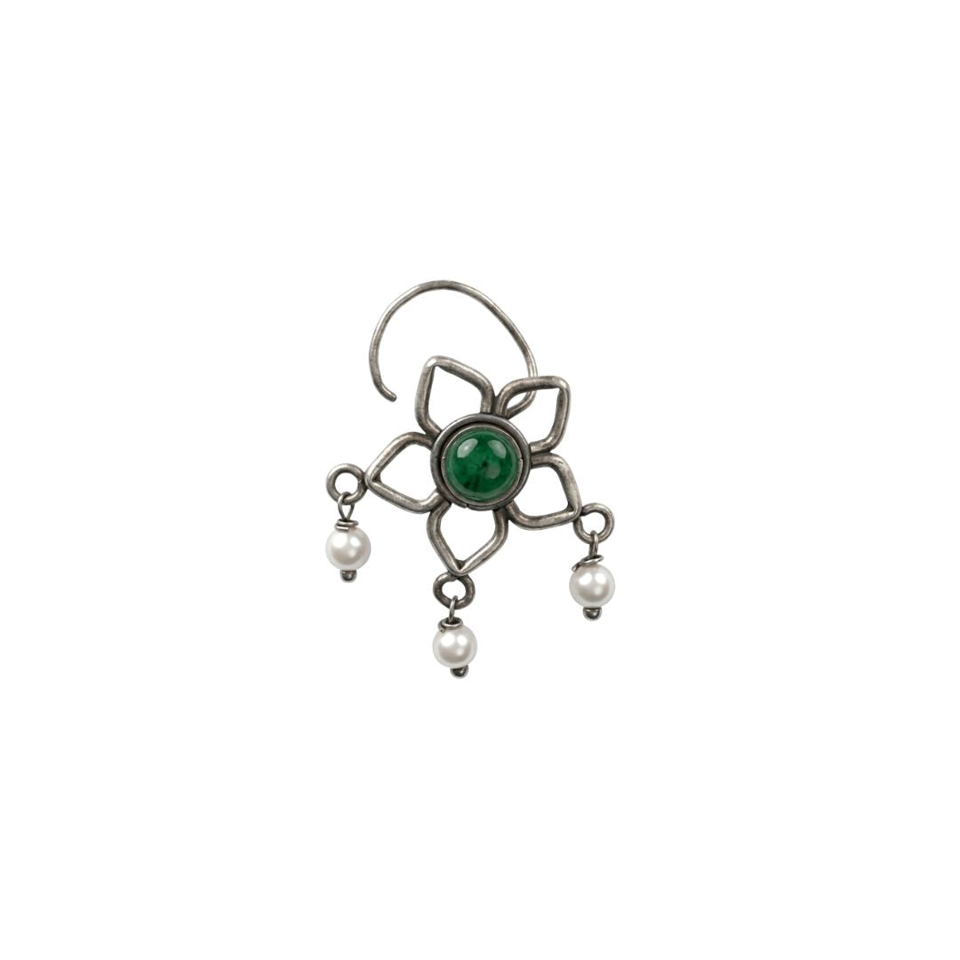 Oxidised Green Flower Pierced Nose Pin (Large)