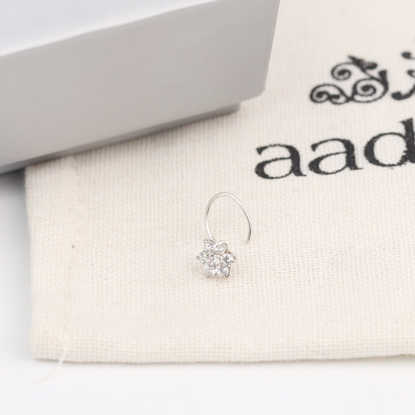 White CZ Flower Nose Pin (Pierced)