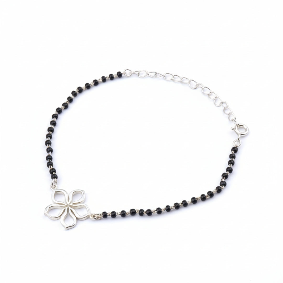 Sadafuli Mangalsutra Bracelet with black beads and silver flower charm