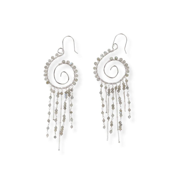 Labradorite Spiral Silver Earrings in 92.5 sterling silver