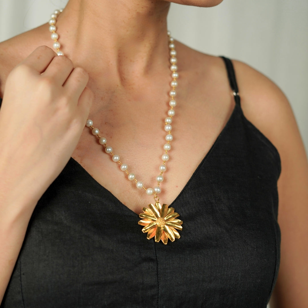 Soorajmukhi Pendant with Pearl Gold Plated | 92.5 Silver | 22k Gold Plated