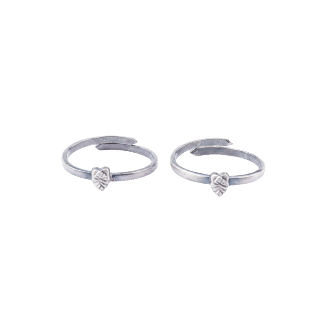 Tiny Silver Adjustable Textured Leaf Toe Ring