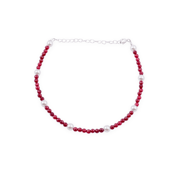 Semi-Precious Stone & Pearl Anklet - 92.5 Silver