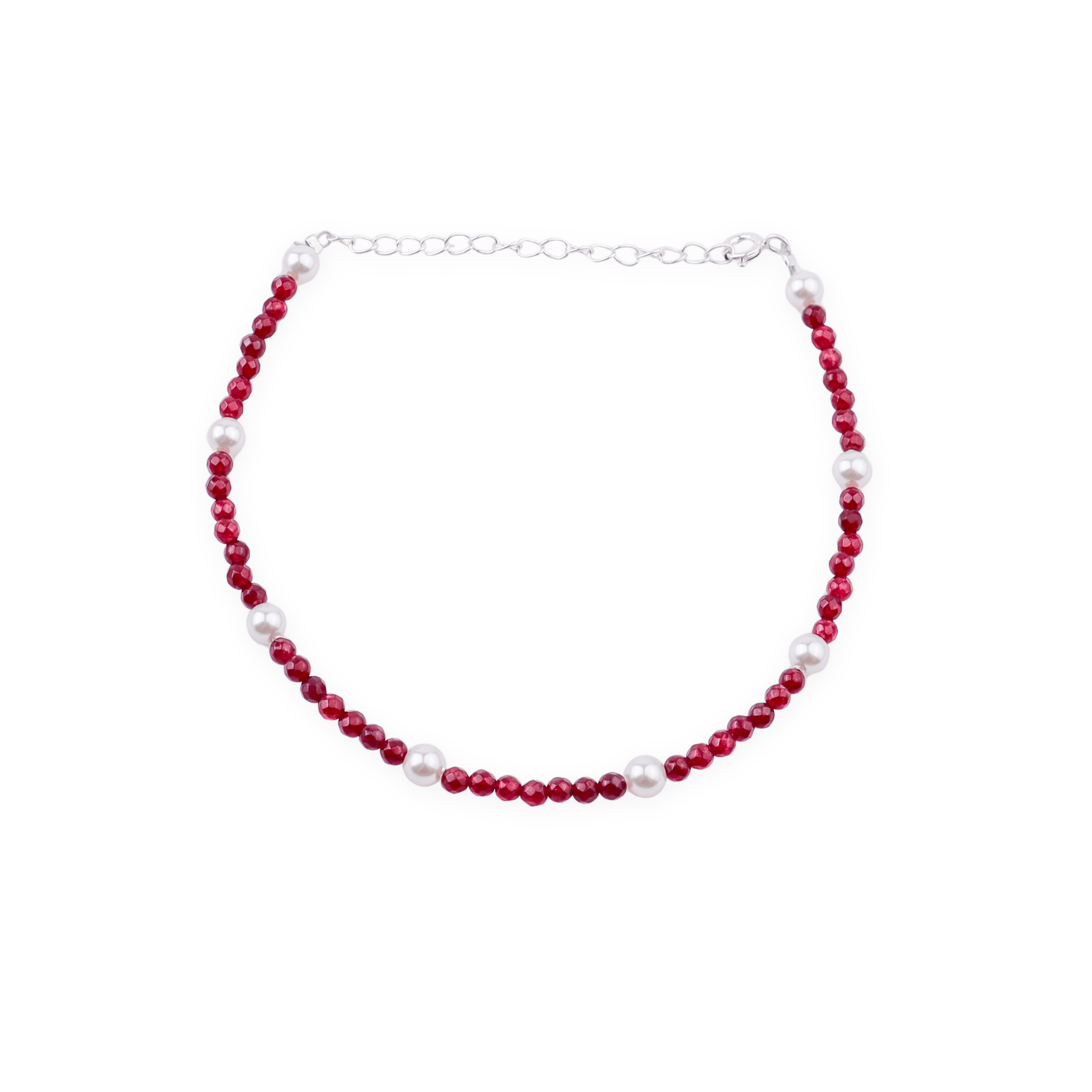 Semi-Precious Stone & Pearl Anklet - 92.5 Silver