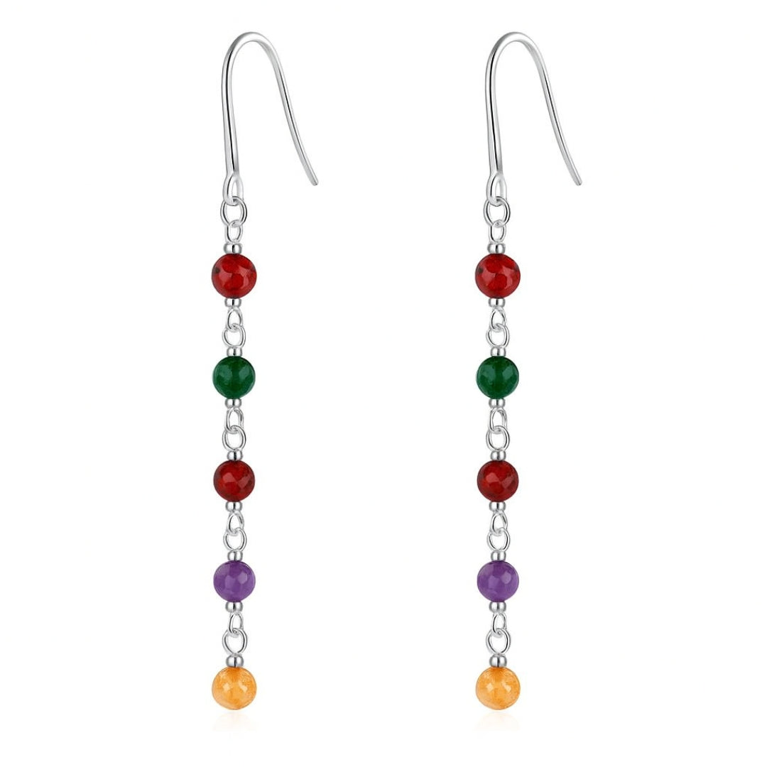 Silver Multi Color Stone Earring
