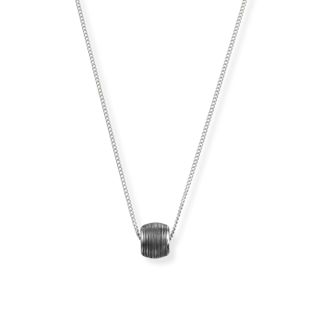 Silver Textured Round Bead Long Necklace