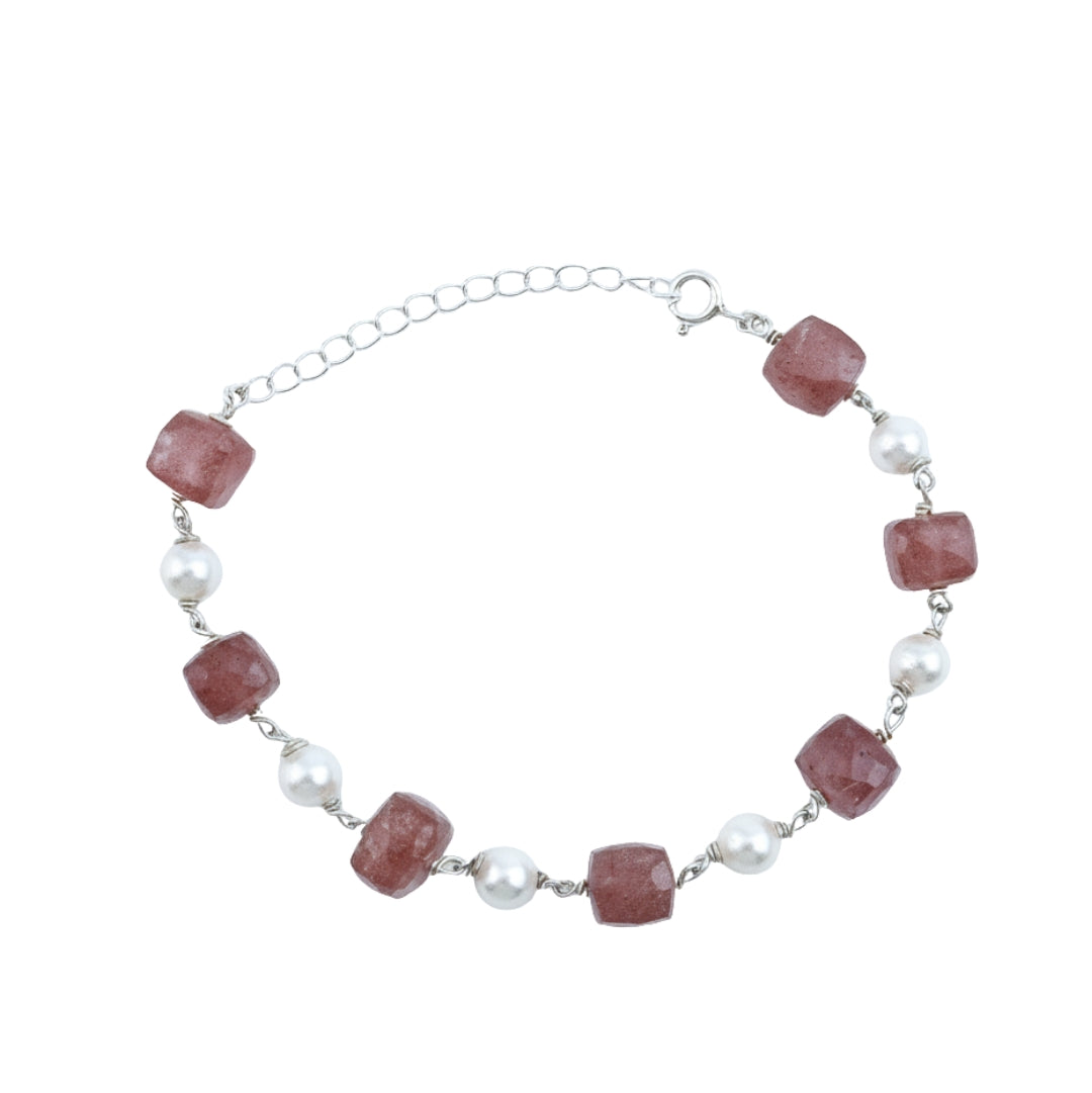 Silver Bracelet with Fresh Water Pearls and Semiprecious Stones