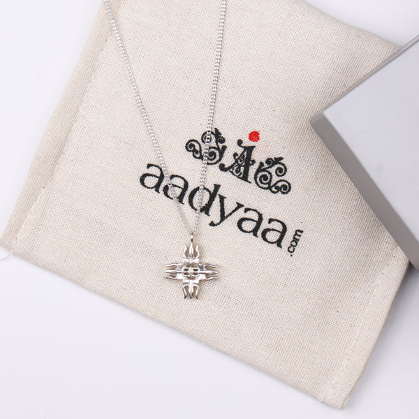 Silver Raised Trishul Pendant Necklace