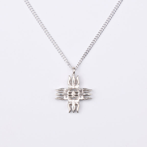 Silver Raised Trishul Pendant Necklace