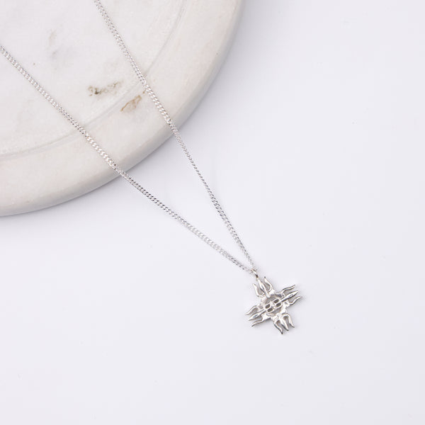 Silver Raised Trishul Pendant Necklace