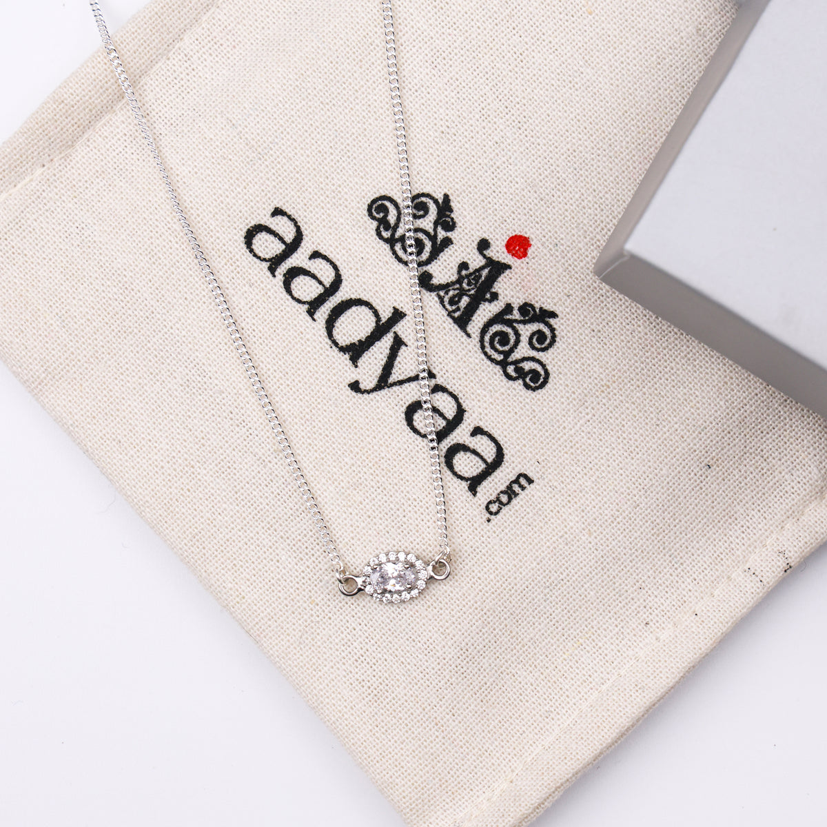 Silver CZ Oval Pendant Necklace