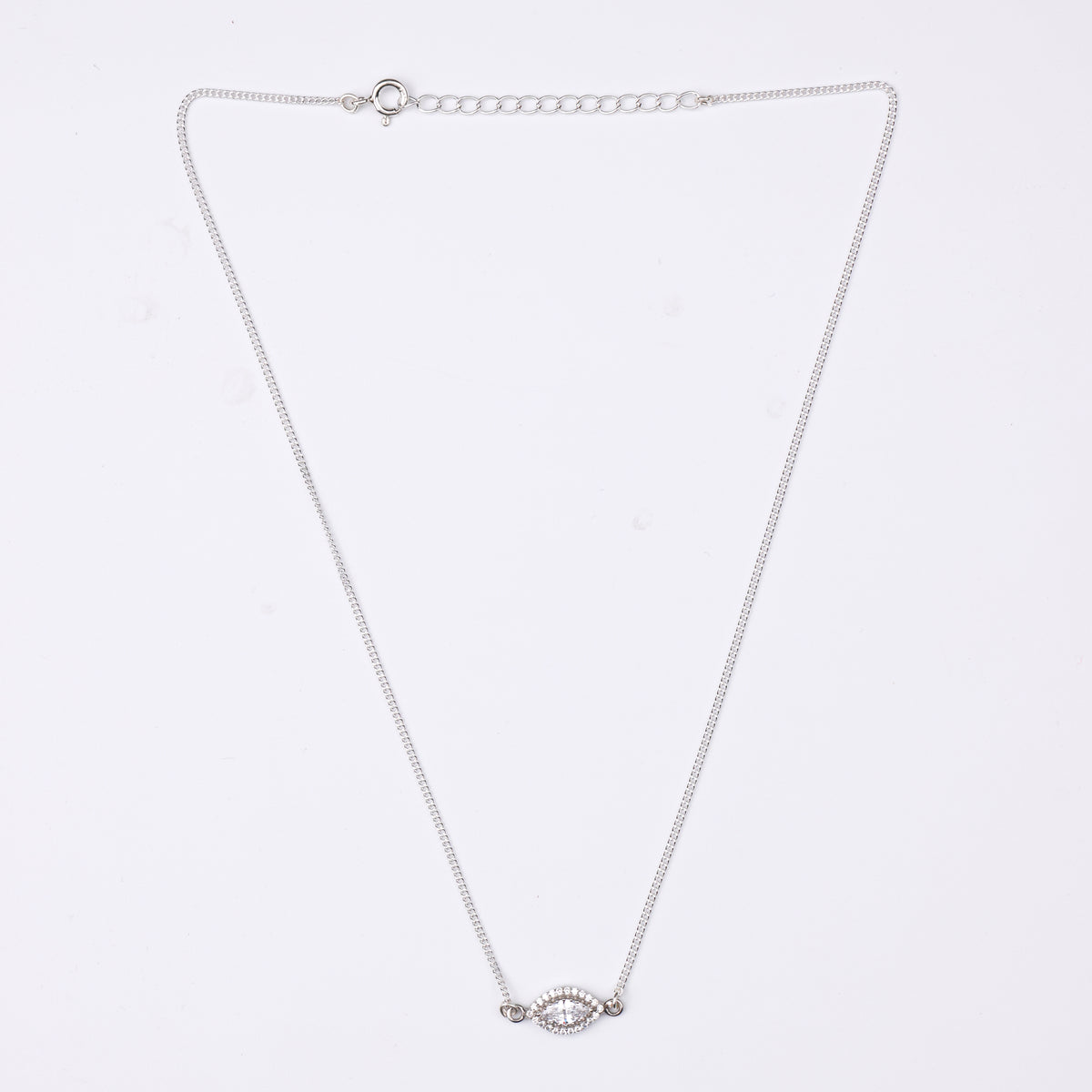 Silver CZ Marquise Cluster Pendant Necklace