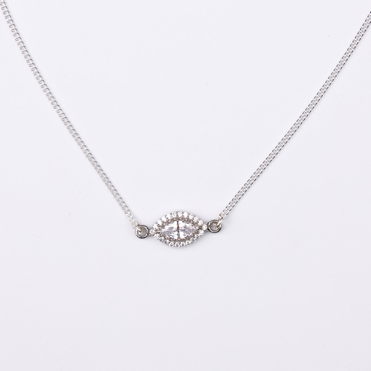 Silver CZ Marquise Cluster Pendant Necklace