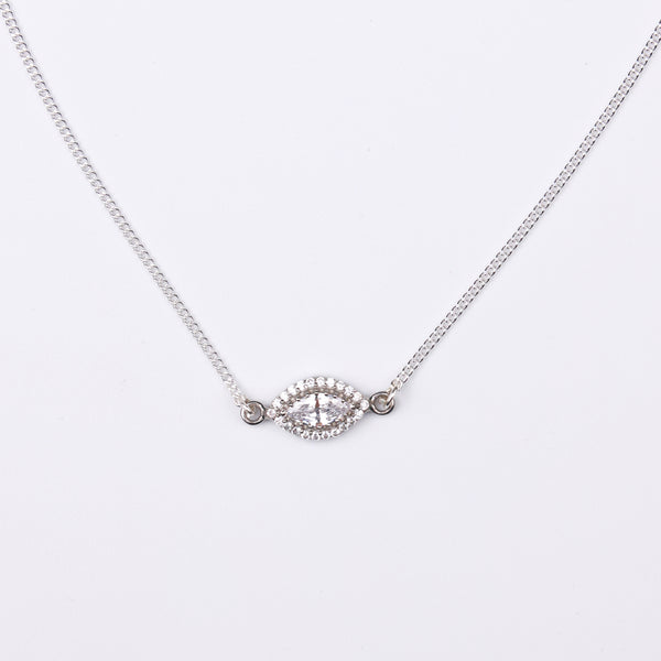 Silver CZ Marquise Cluster Pendant Necklace