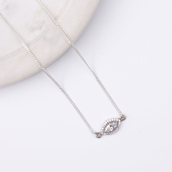 Silver CZ Marquise Cluster Pendant Necklace