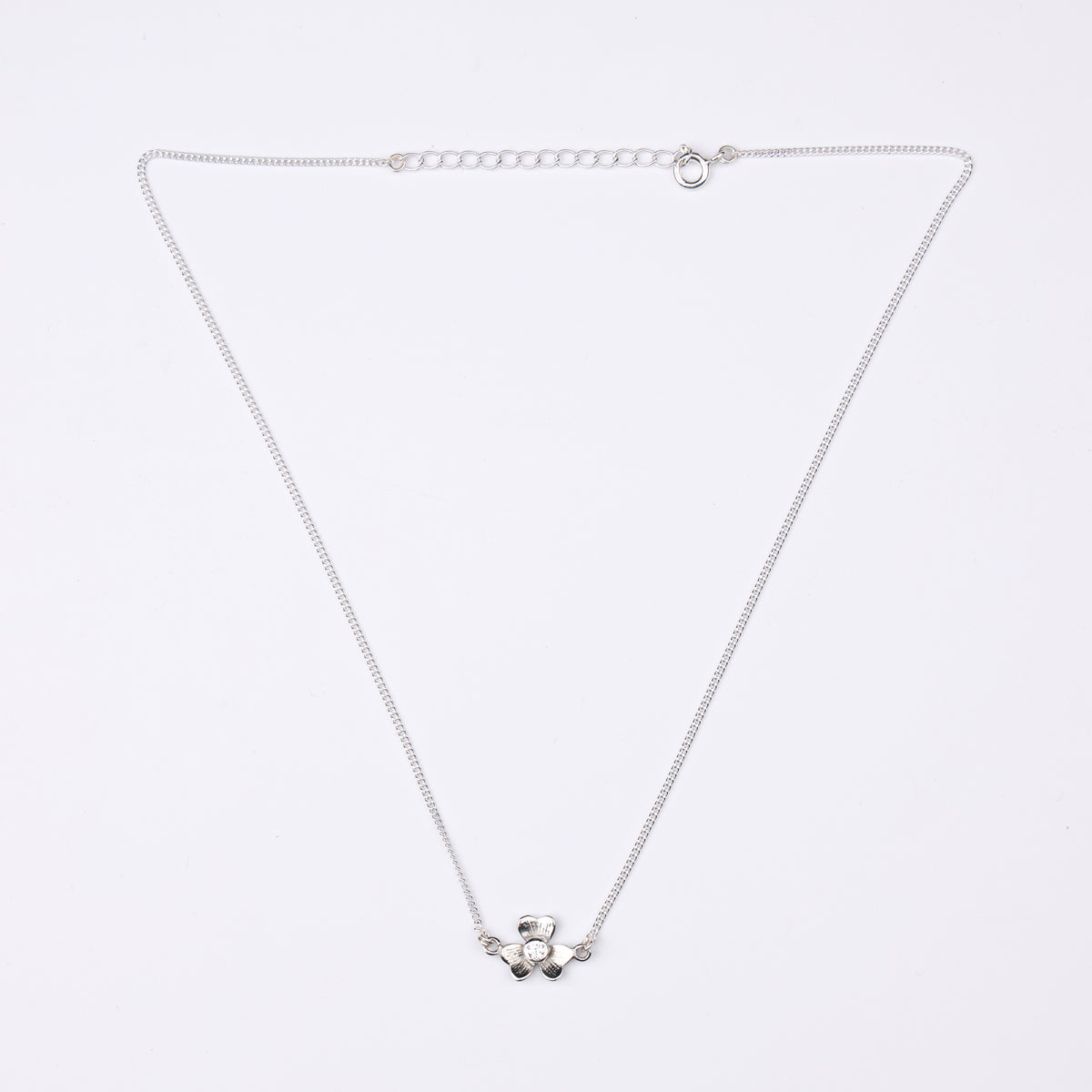 Silver Cz Flower Pendant Necklace
