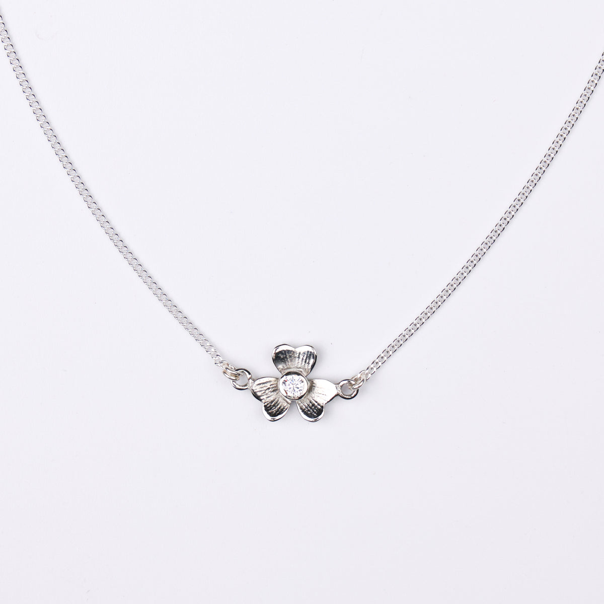 Silver Cz Flower Pendant Necklace