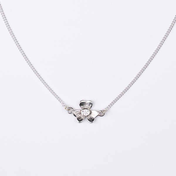 Silver Cz Flower Pendant Necklace