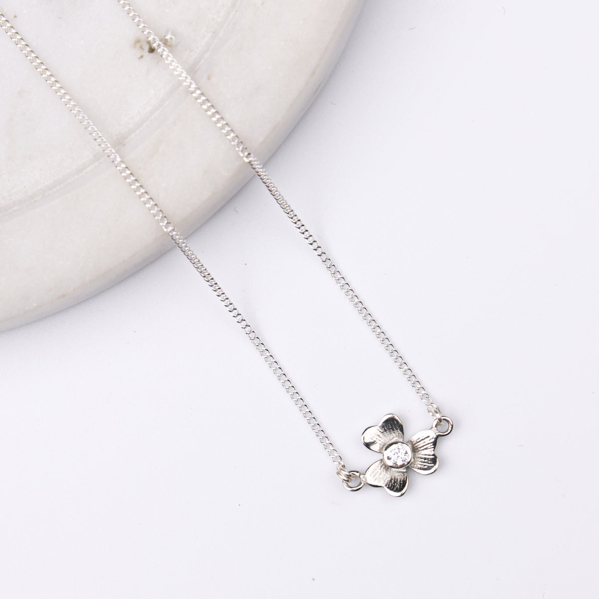 Silver Cz Flower Pendant Necklace