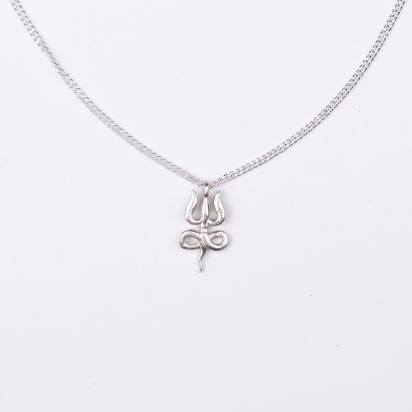Silver Serpent Trishul Pendant Necklace