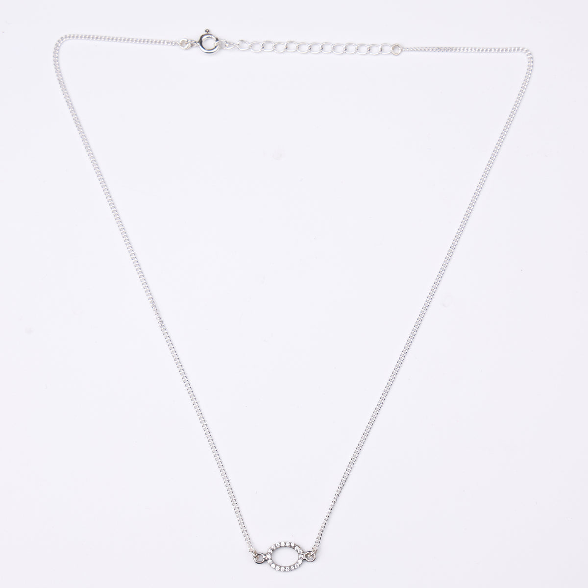 Silver CZ Halo Oval Pendant Necklace