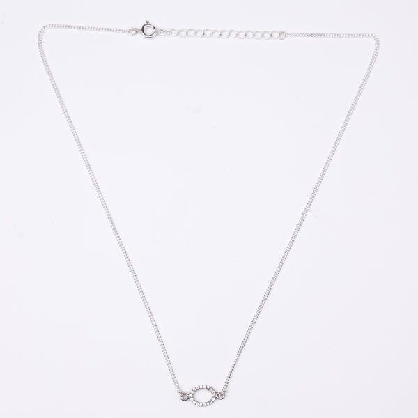 Silver CZ Halo Oval Pendant Necklace