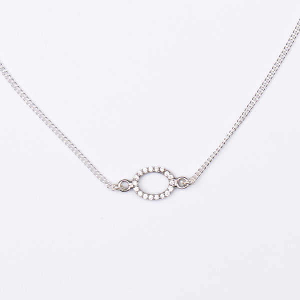 Silver CZ Halo Oval Pendant Necklace