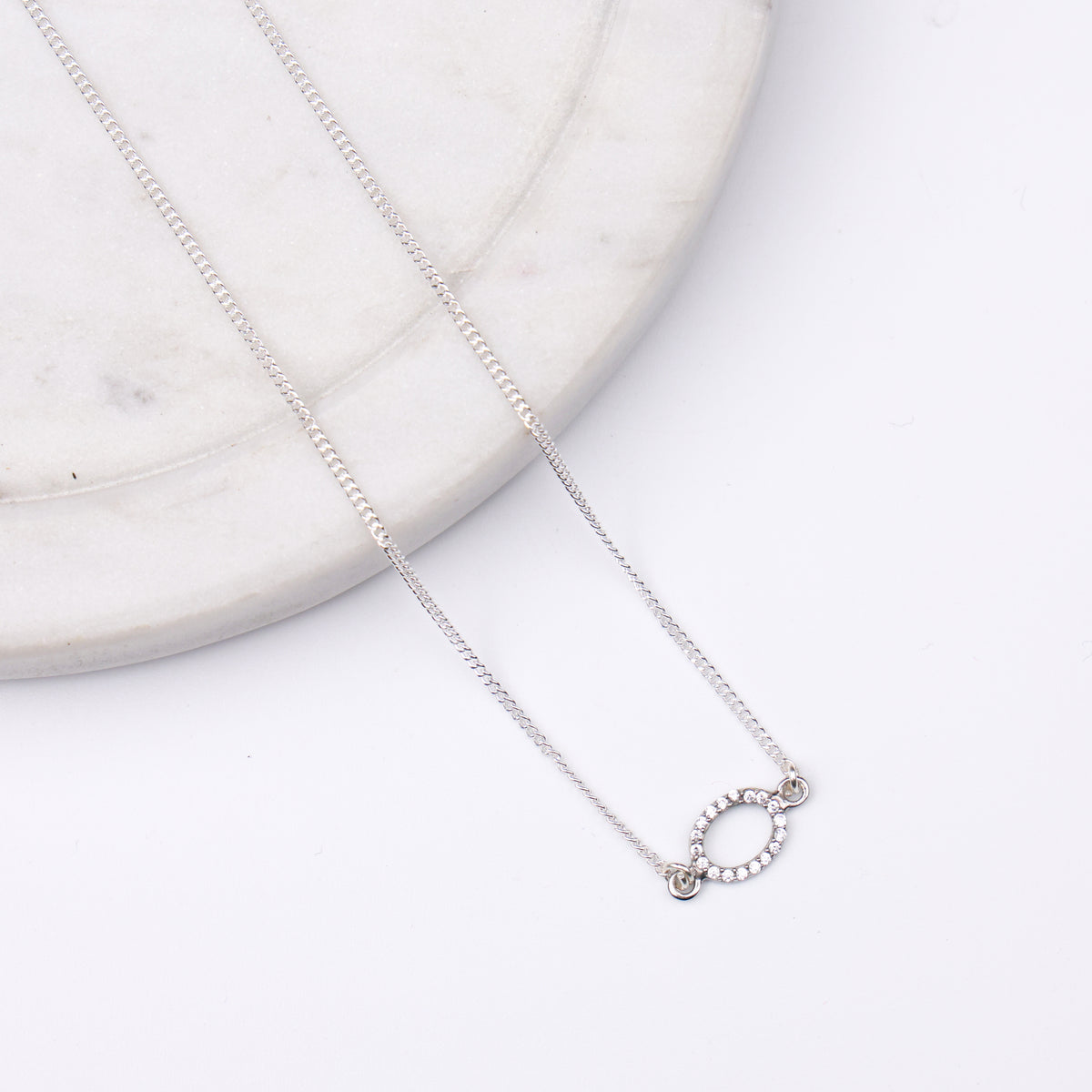 Silver CZ Halo Oval Pendant Necklace