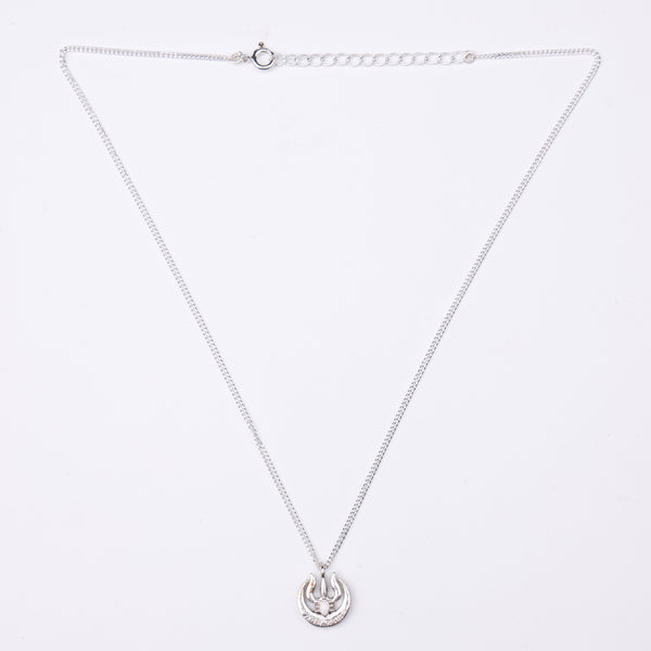 Silver Moon And Trishul Pendant Necklace