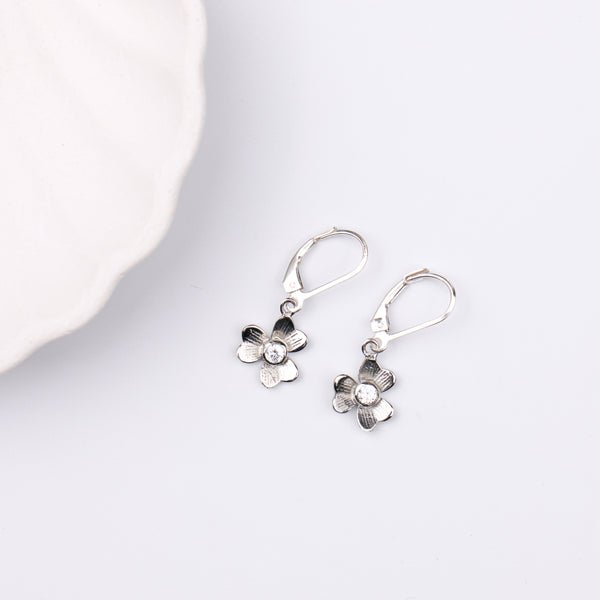 Silver CZ Flower Earrings