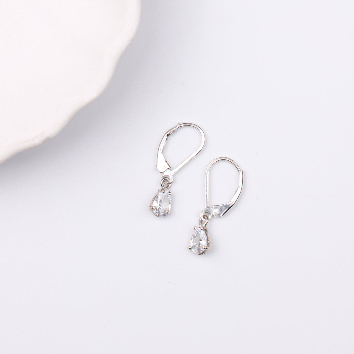 Silver CZ Pear Earrings