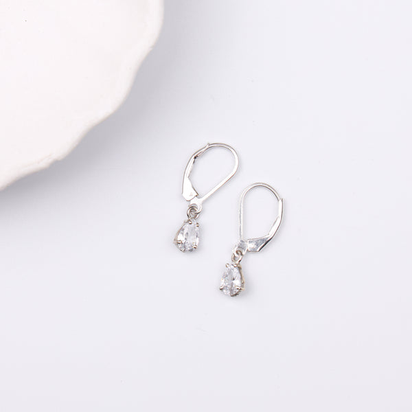 Silver CZ Pear Earrings
